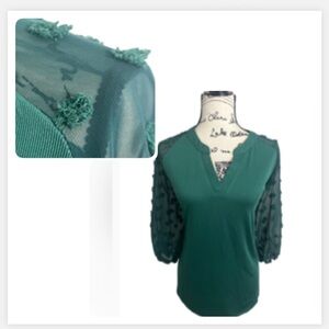 Bothenial Green Ruffled v neck Blouse with textured  Puff Sleeves size xl